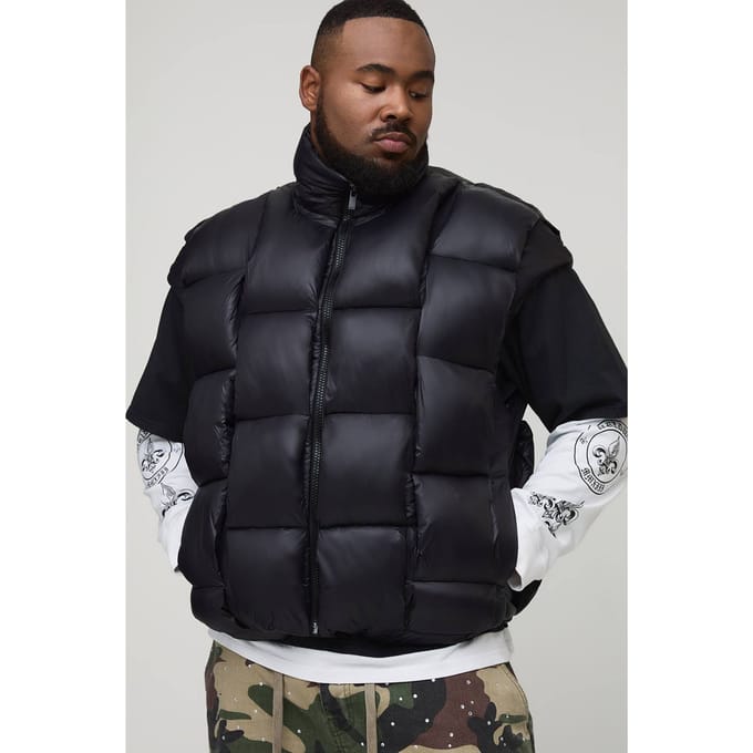 Plus High Shine Weft Oversized Funnel Neck Gilet | Black | Size 2XL