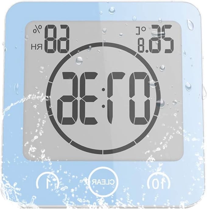 Digitale Badkamer Klok met LCD Scherm, Waterdicht, Temperatuur en Vochtigheid, Countdown Timer, Draagbaar en Aanraakbediening