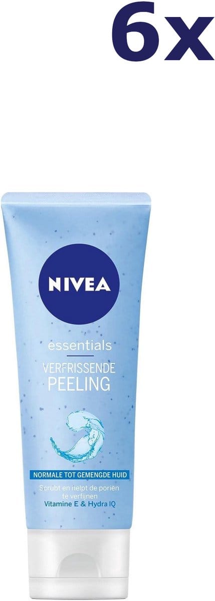 6x NIVEA Essentials Verfrissende Peeling 75 ml Gezichtsscrub