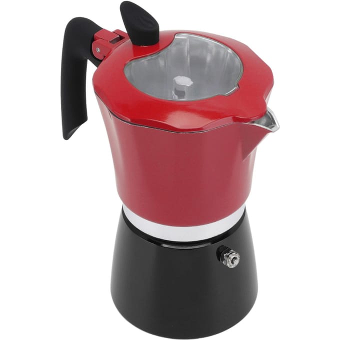 Koffiezetapparaat voor op het fornuis Aluminium Draagbare Koffiezetpot met Transparant Deksel voor Reizen rood zwarte kleur