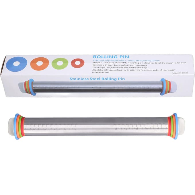 Rouleau à Pâtisserie Anneaux d'Épaisseur Réglable Ergonomique Antiadhésif Rouleau à Pâte pour la Cuisine à Domicile Pâtisserie L(for 6.5-9kg) gray
