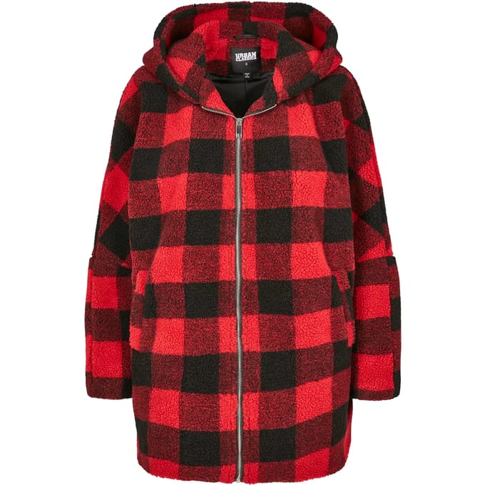 Urban Classics Winterjas -M- Oversized Check Sherpa Rood/Zwart