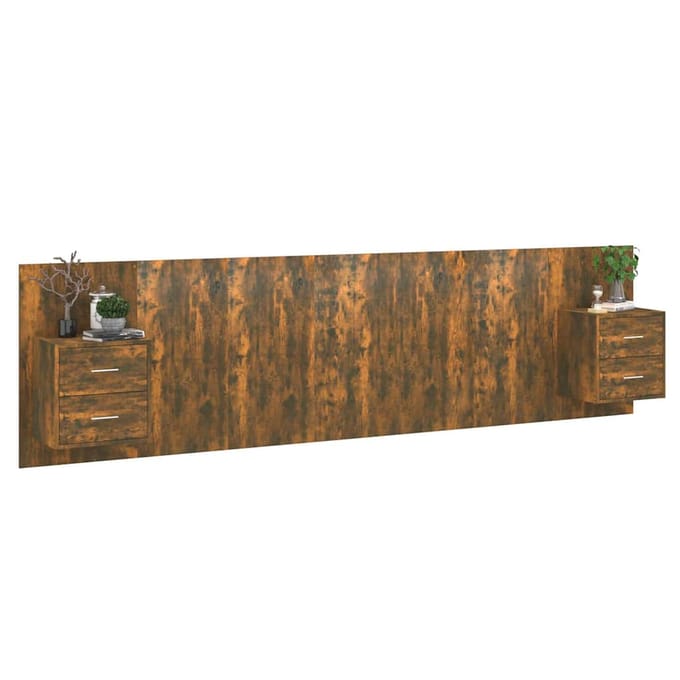 vidaXL - Hoofdbord - met - kastjes - bewerkt - hout - gerookt - eikenkleurig