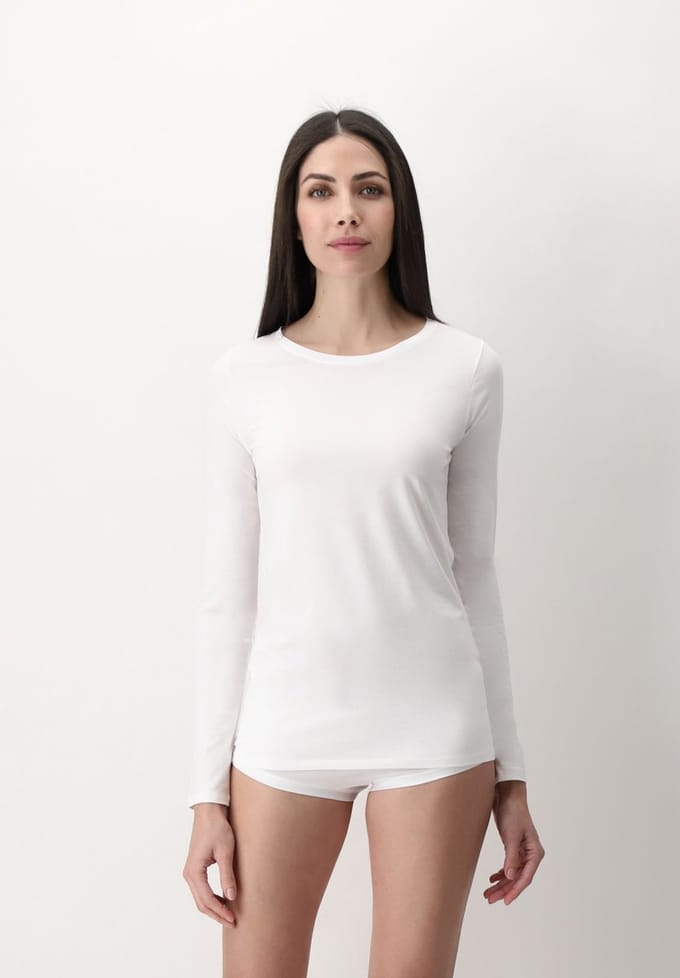 Oroblu Dames Perfect Line Cotton T-Shirt Long Sleeve White - Maat L