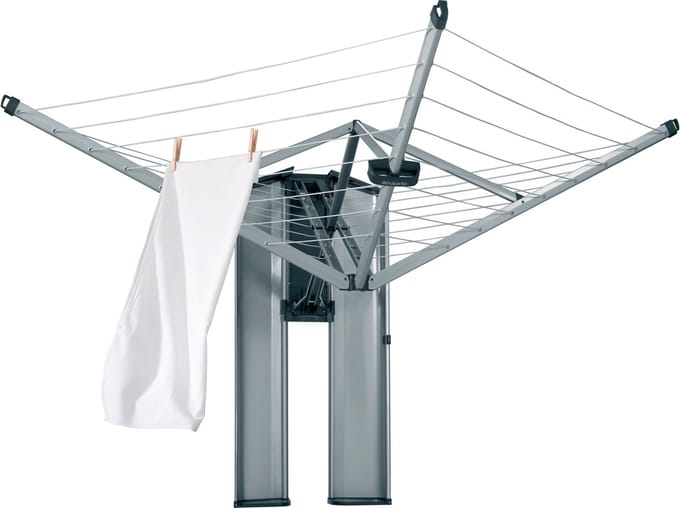 Brabantia WallFix Wanddroogrek - met Opberg-/Beschermbox - 24 m - Metallic Grey