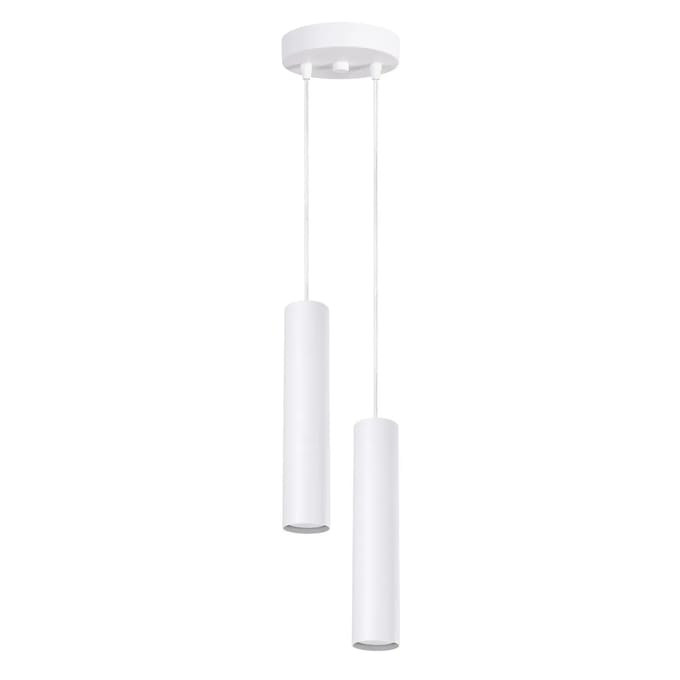 Hanglamp LAGOS 2P met 2 kappen aan een ronde plafondplaat - Sollux Lighting - IP20 - Wit staal behuizing - 15 x 15 x 118 cm - 2 x GU10 LED, exclusief lichtbron - 2 x 10 W - Moderne hanglamp voor woonkamer, slaapkamer en eetkamer