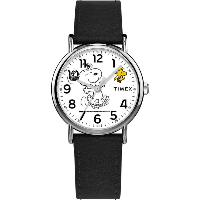 Timex Peanuts Weekender Snoopy Dancing TW2Y31000 Horloge - Leer - Zwart - Ø 38 mm
