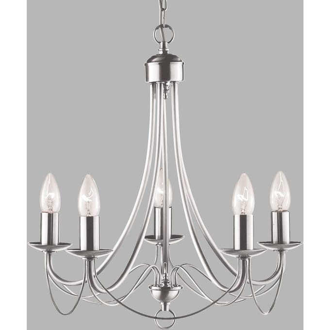Searchlight Kroonluchter Maypole satijn zilver, 5-lamps