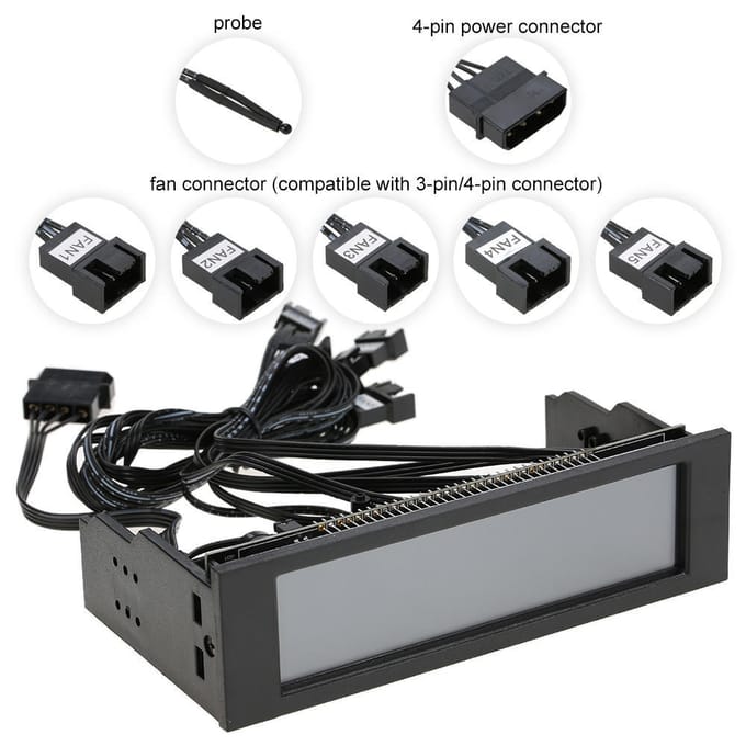 STW 5,25  5-kanaals touchscreen ventilatorcontroller snelheidsregeling LCD-voorpaneel gray