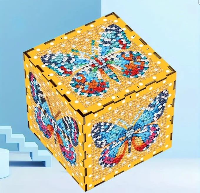 Diamond painting - kubus - vlinder geel - dobbelsteen