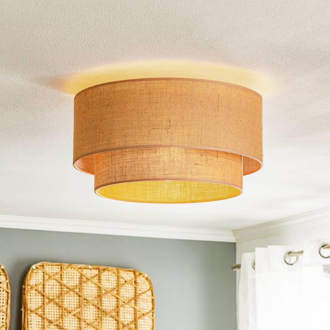 Euluna - plafondlamp - 1licht - Jute - H: 22 cm - E27 - natuurlijk bruin