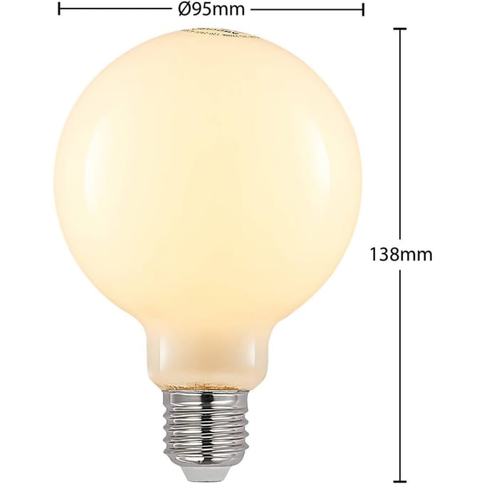 Arcchio LED lamp G95 E27, 4 W, 2.700 K, opaal, dimbaar