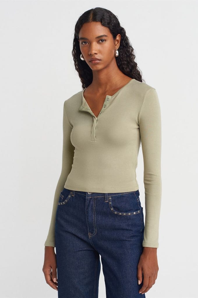 Slim Fit Lange Mouwen Jersey Blouse
