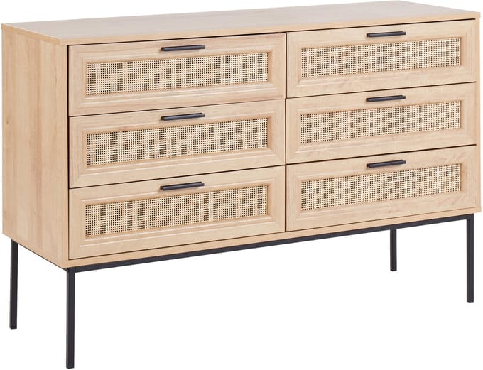PASCO - Dressoir 6-lades - Lichte houtkleur - Rotan