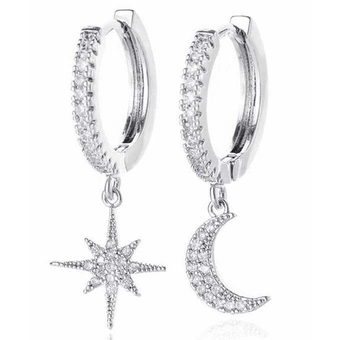 LGT JWLS Oorringen met Ster en Maan Hanger - Star Moon Silver