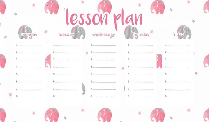 Wallvy - Magnetische Lesroosterplanner - Kinder - Delicate Olifantjes - 45x26CM