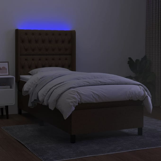 vidaXL - Boxspring - met - matras - en - LED - stof - donkerbruin - 100x200 - cm