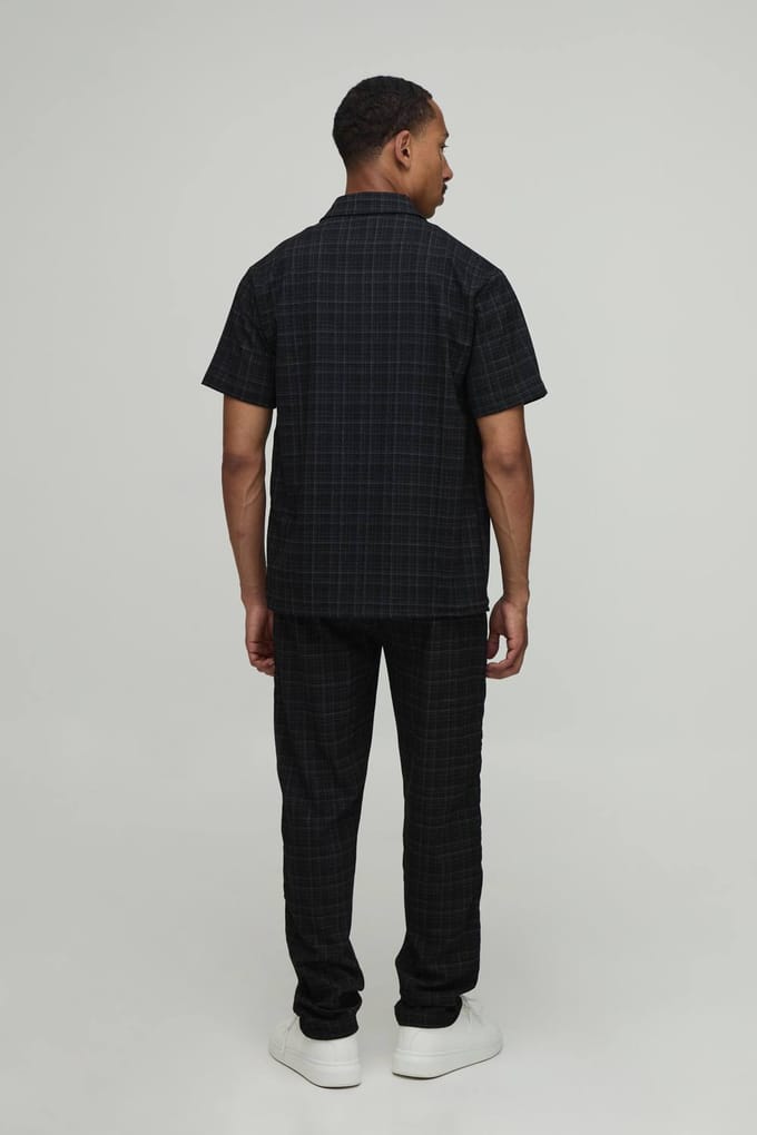 Geruit Regular Overhemd & Toelopende Broek Set | Black | Size Medium