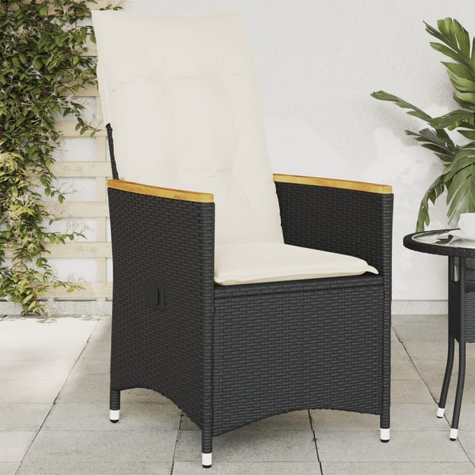 vidaXL - Tuinstoel - verstelbaar - met - kussens - poly - rattan - zwart
