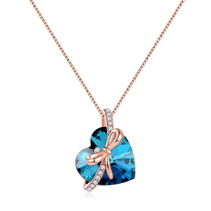 Kristal Blauwe Hart ketting strikje – 45cm