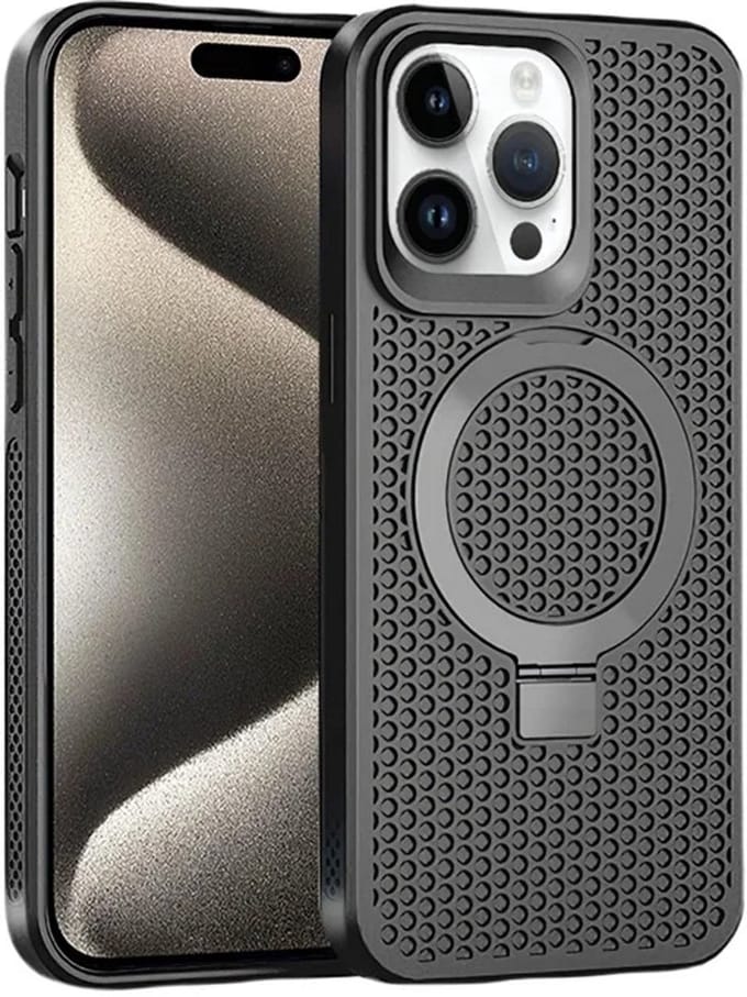 Cityhoesje - iPhone 15 Pro - Magnetic - Ring Holder Kickstand - Protective – Backcase - Zwart