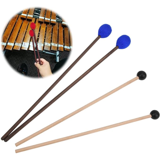 4 Stuks Marimba Mallets Garen en Rubberen Kop Esdoornhout Percussie Mallet voor Marimba black