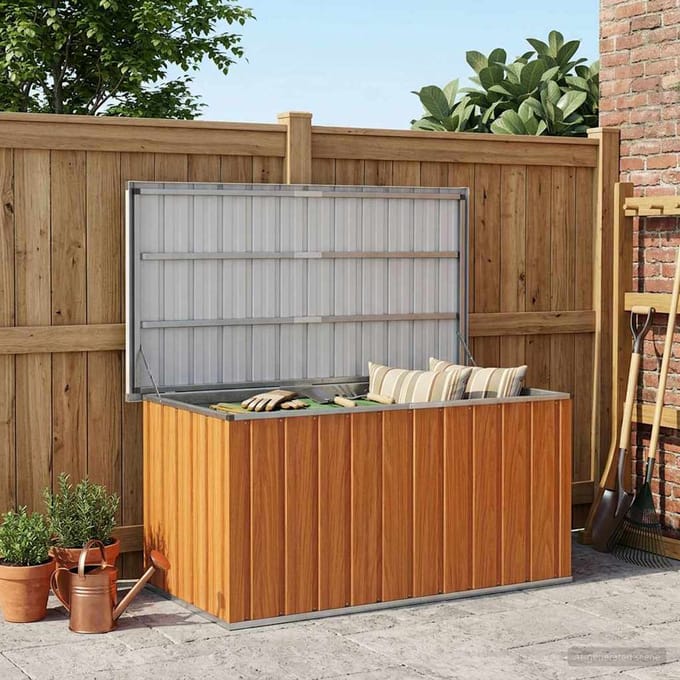 vidaXL - Buitopslagdoos - Hout - 129 - x - 67 - x - 65 - cm - Gegalvaniseerd - staal