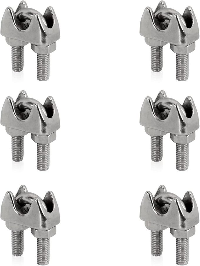 Roestvrijstalen Kabelklemmen Set voor Draadkabels - 6 Stuks