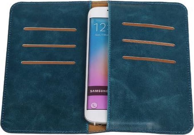 Blauw Pull-up Medium Pu portemonnee wallet voor Samsung