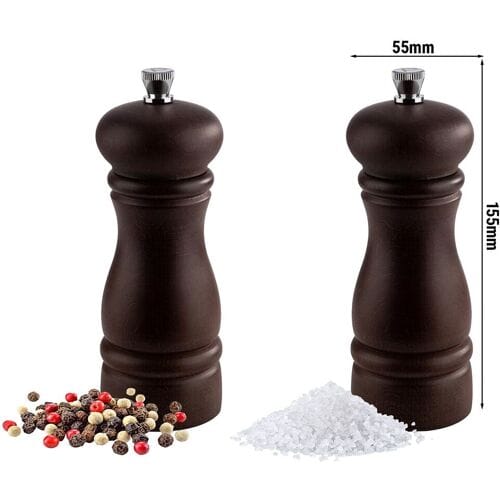 GGM Gastro (6 Stück) Salz- & Pfeffermühlen - ETERNAL - Holz - Höhe: 155mm - Braun