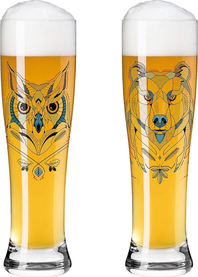 Weizenbiergläser Eule und Bär Brauchzeit 0,5 Liter (646 ml) Set van 2