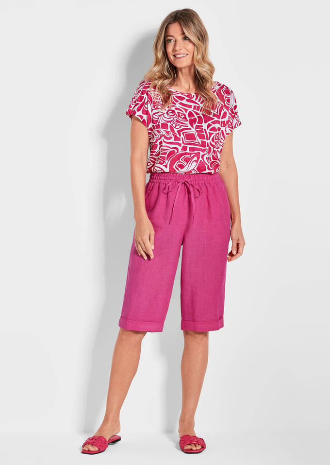 Bermuda CARLA van puur linnen - pink - Gr. 50 van Goldner Fashion