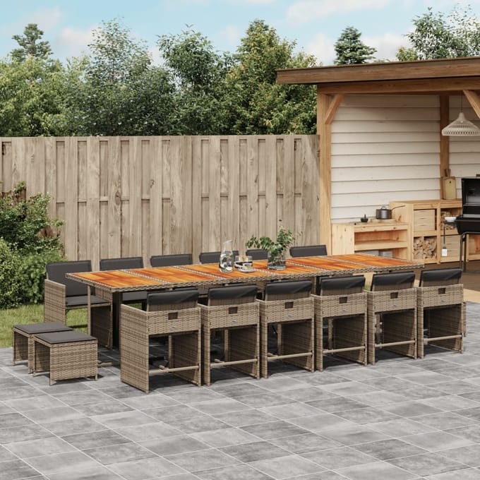 vidaXL - 17-delige - Tuinset - met - kussens - poly - rattan - grijs