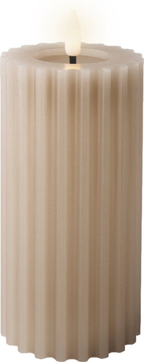 Lumineo Luxe LED kaars/stompkaars - lichtgrijs - ribbel - D7,5 x H17,3 cm - timer