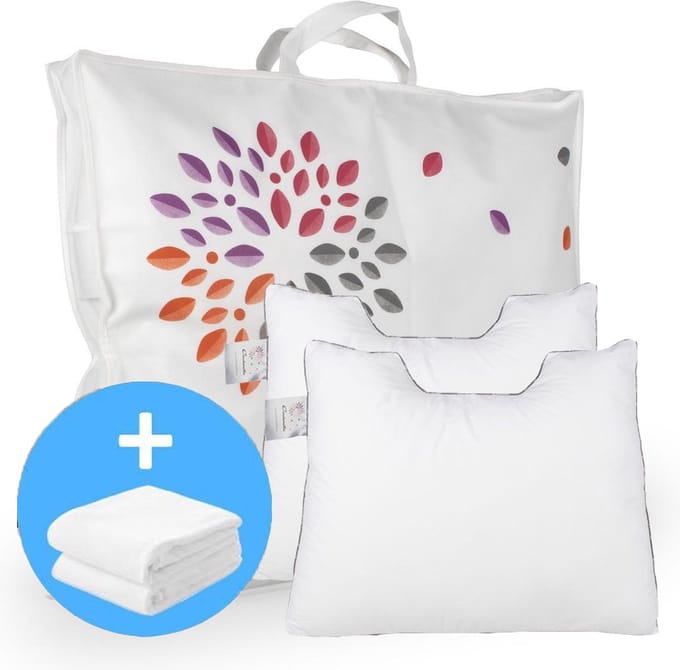 Cinderella Rondo Medium Hoofdkussen Set (2 Kussens + 2 Moltonslopen) - Anti Allergie - 50x60 cm - Wit