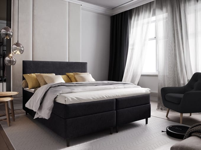 Boxspring met Opbergruimte Milou - 140x200 cm - Bonellvering - Stof Antraciet - 2-Persoons