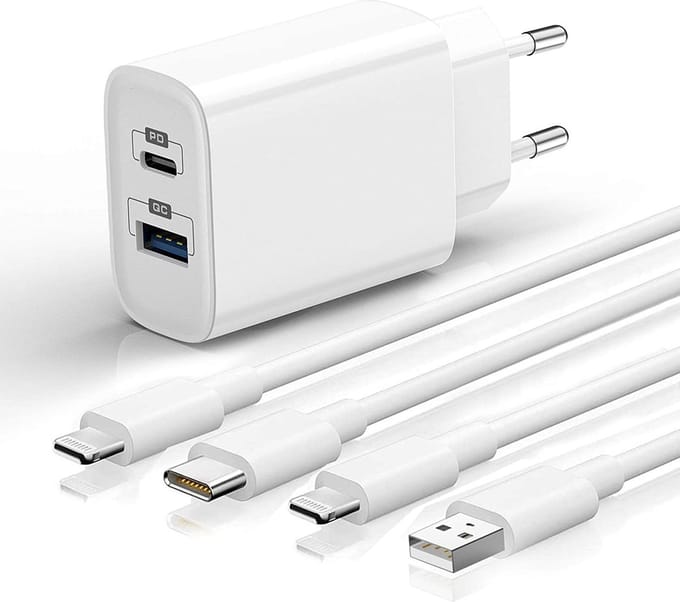 Oplader geschikt voor iPhone 14 / iPhone 13 / iPhone 12 / iPhone 11 / iPhone X - Lightning- 2 Meter - 2 Poorten