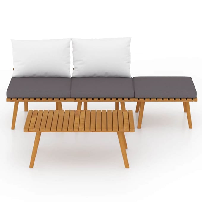vidaXL - 4-delige - Loungeset - met - kussens - massief - acaciahout