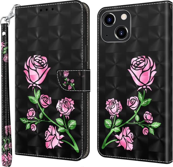 Cityhoesje-iPhone 14 Plus-15 Plus - Bookcase – 3D Print Couple Roses