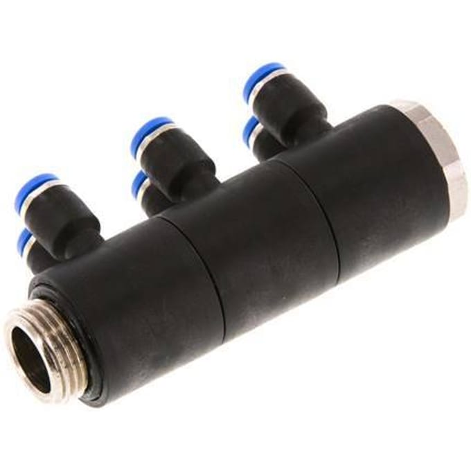 4mm x G3/8'' 6-way Manifold Messing/PA 66 Insteekfitting Buitendraad Draaibaar NBR