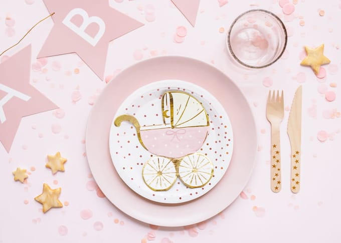 Partydeco - Servetten kinderwagen roze (20 stuks) babyshoweer geboorte doop