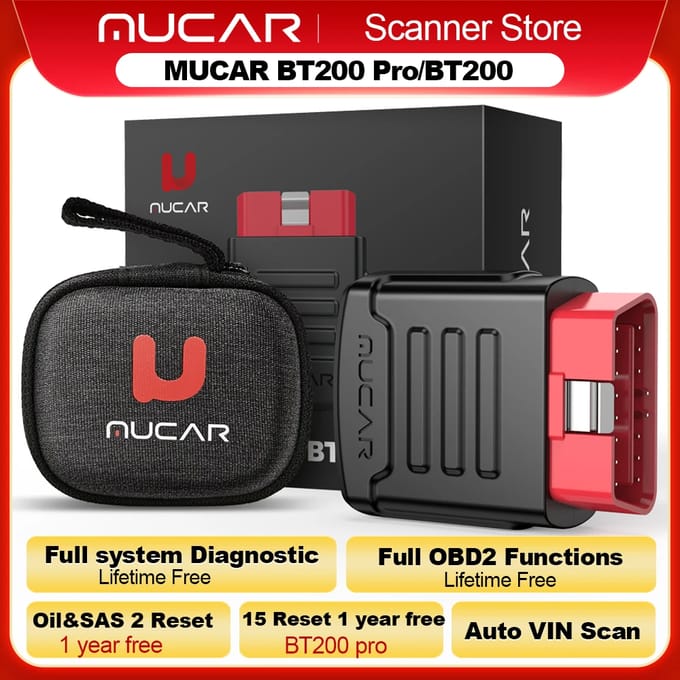 MUCAR BT200/BT200 Pro OBD2 Bluetooth Diagnostisch Hulpmiddel Volledige Systeemdiagnose Olie SAS 15 Reset Obd 2 Scanner voor Alle Auto Code Reader