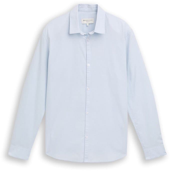 Tom Tailor Denim - Basic Fit overhemd van katoen - Maat XXL - light blue white chambray