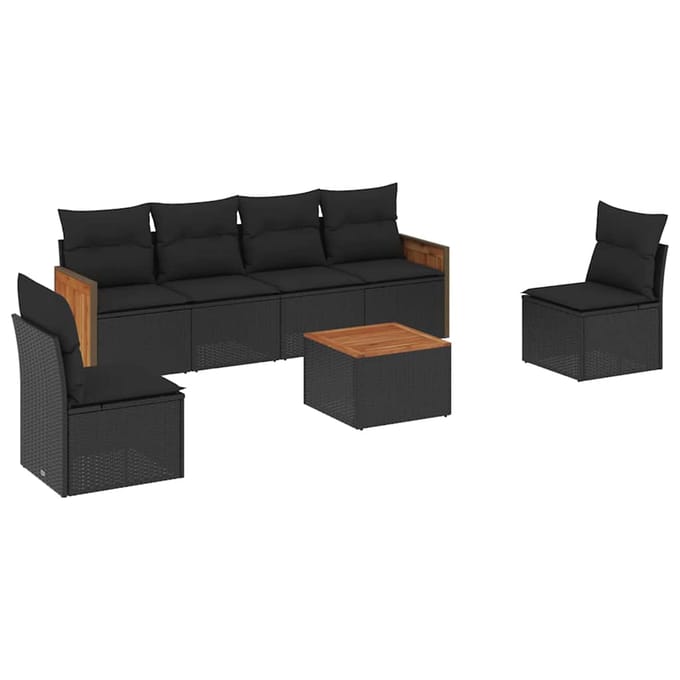 vidaXL - 7-delige - Loungeset - met - kussens - poly - rattan - zwart
