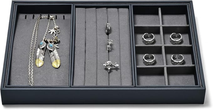 Sieraden Trays - Opbergbakjes - Sieraden Sorteren - Stapelbaar 4+1 - 35x24x3 cm - Grijsblauw