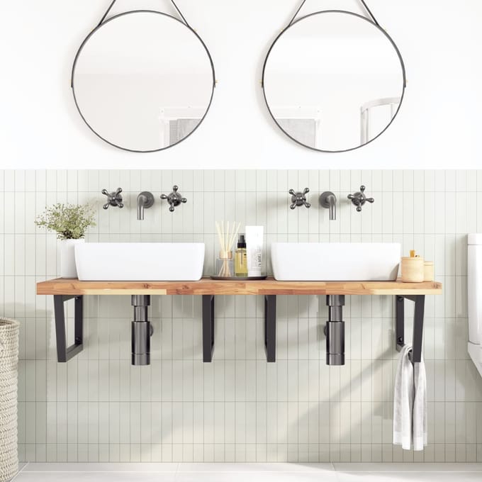 vidaXL - Badkamer - wandschap - staal - en - massief - acaciahout