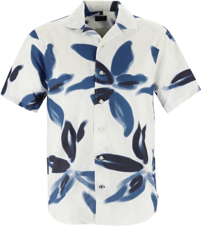 OLYMP Casual regular fit overhemd - korte mouw - popeline - offwhite met blauw dessin
