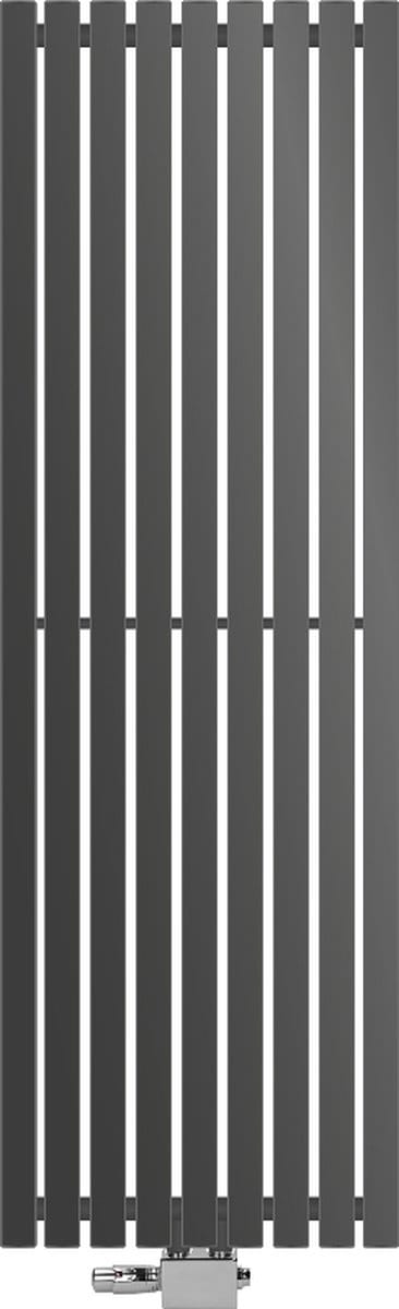 ECD Germany Design paneelradiator Stella middenaansluiting 480x1400 mm antraciet met aansluitset thermostaat universele hoek en rechte vorm, vlakke eenlaagse verticale, radiator badkamer radiator