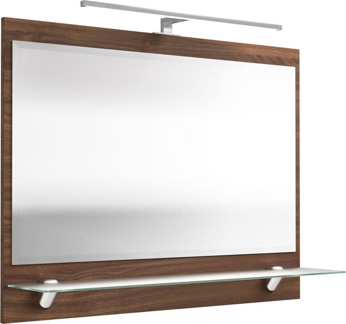 Spiegel Sander Walnoot - Breedte 90 cm - Hoogte 68 cm - Diepte 22 cm - Met verlichting