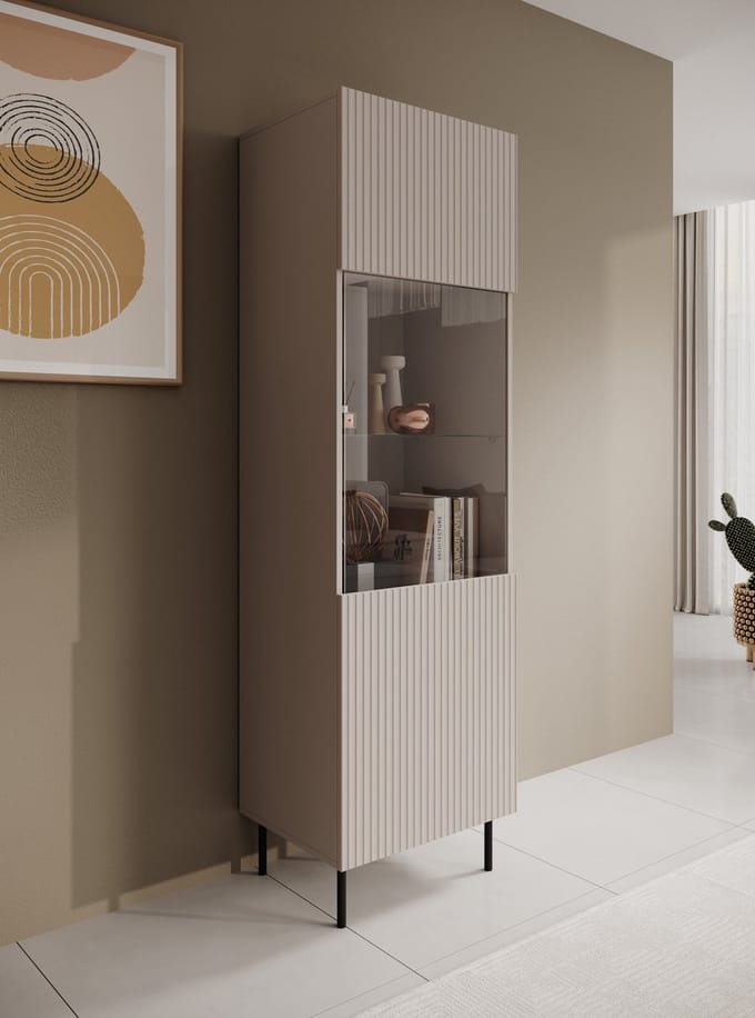 Meubella - Vitrinekast Alex - Beige - 55 cm